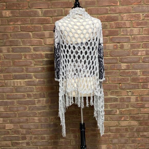 Alberto Makali Black & White Cami & Fringe Cardigan Set Size Large NWT - Picture 3 of 8